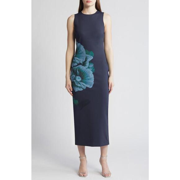 NEW, Ted Baker Cloudi Print Scuba Knit Body-Con Dress Navy Blue Size 1 #MD466 - Picture 2 of 10